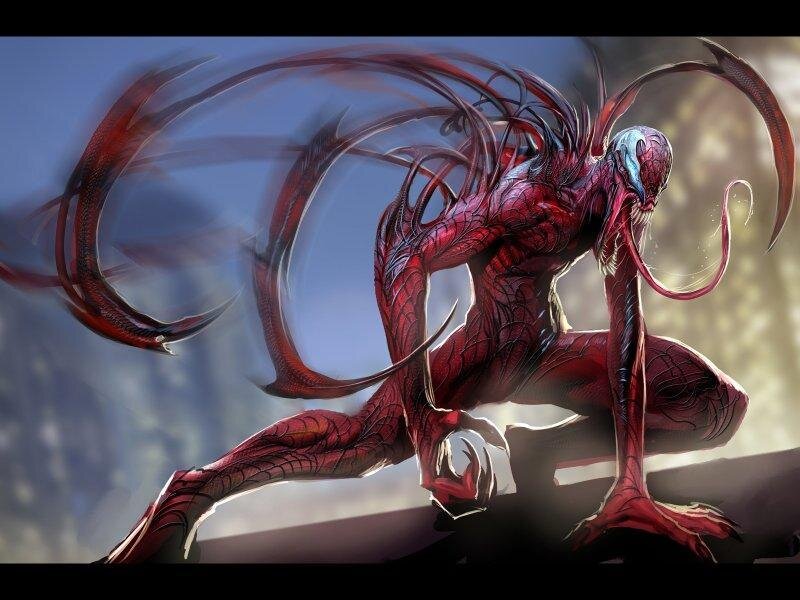 Red Symbiote Creature — Dramatic, Digital Art, Tentacles, Webbing, City