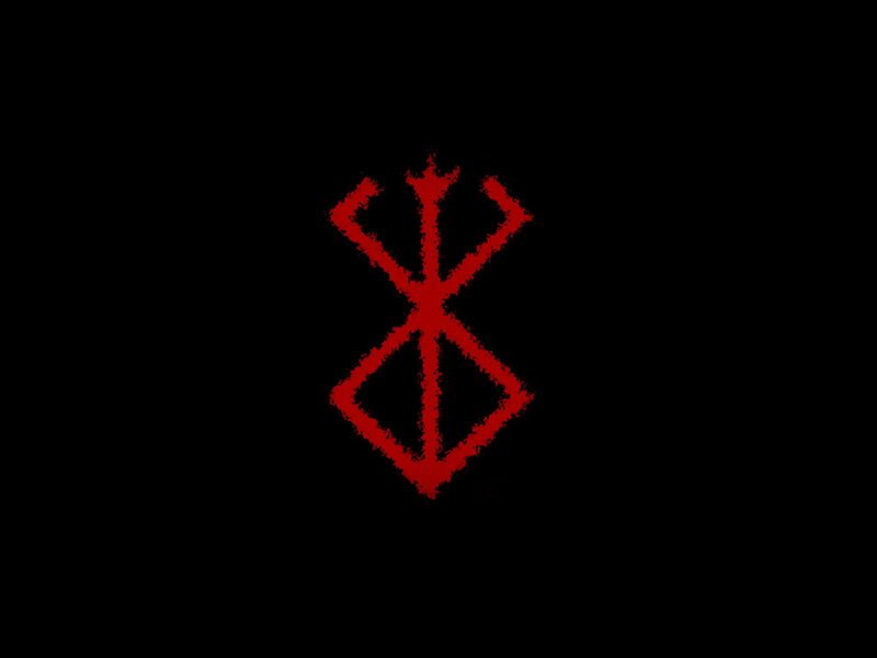 red symbol on black background