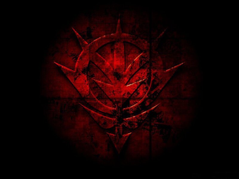Red symbol on dark background