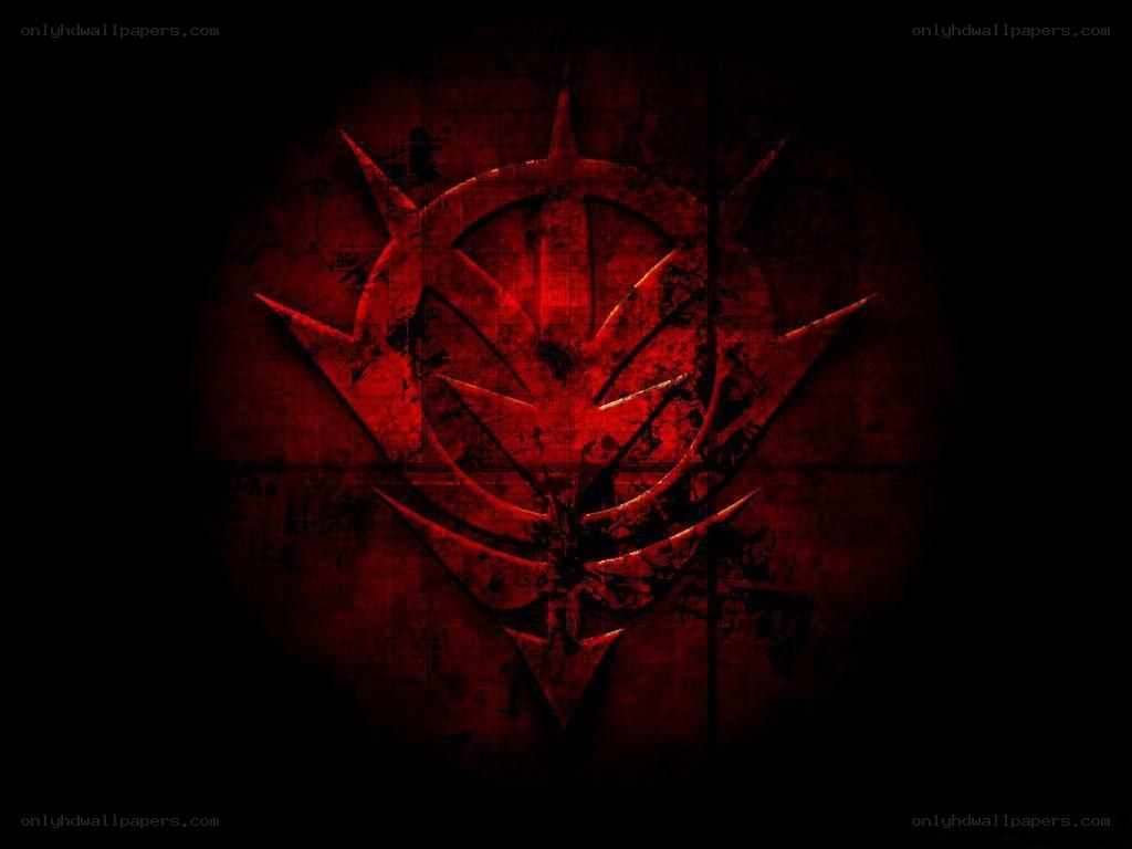 Red symbol on dark background