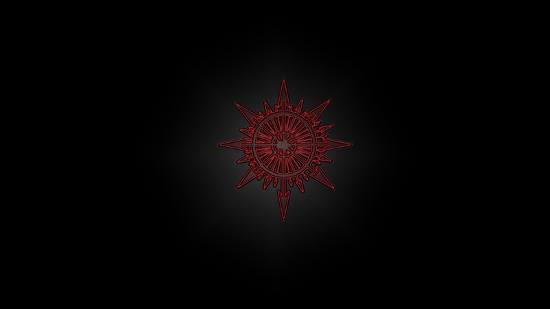 red symbol on dark background