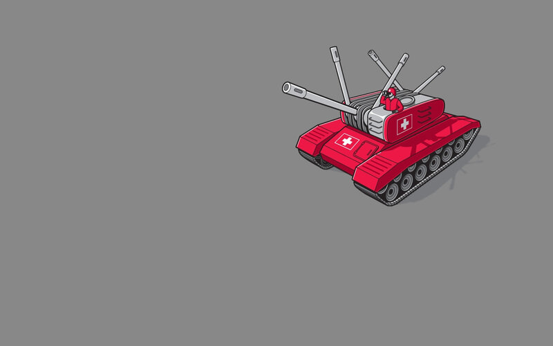 Red tank with Swiss cross