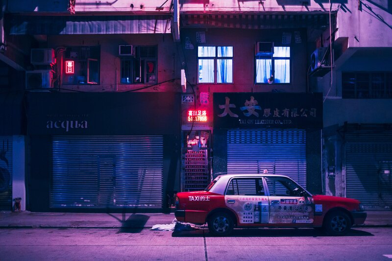 Red Taxi on Street