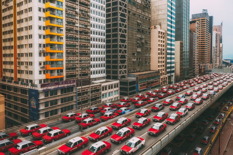 Red Taxis on Highway