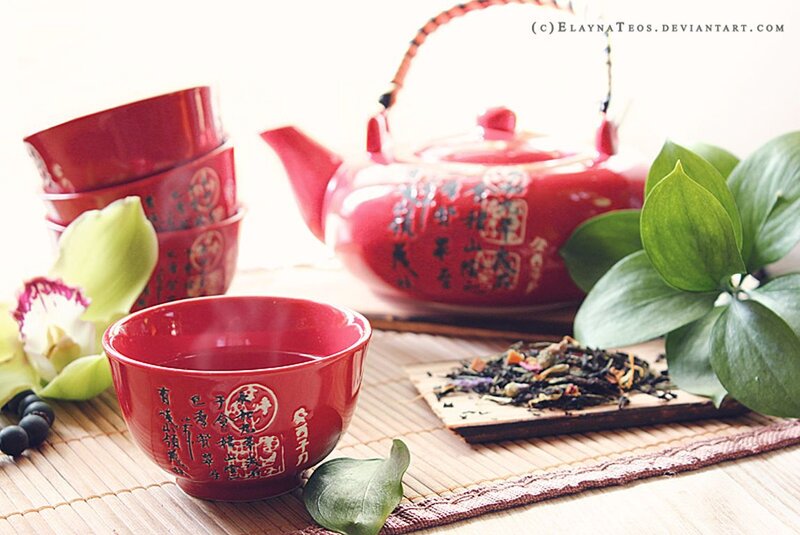 Red Tea Set on Mat