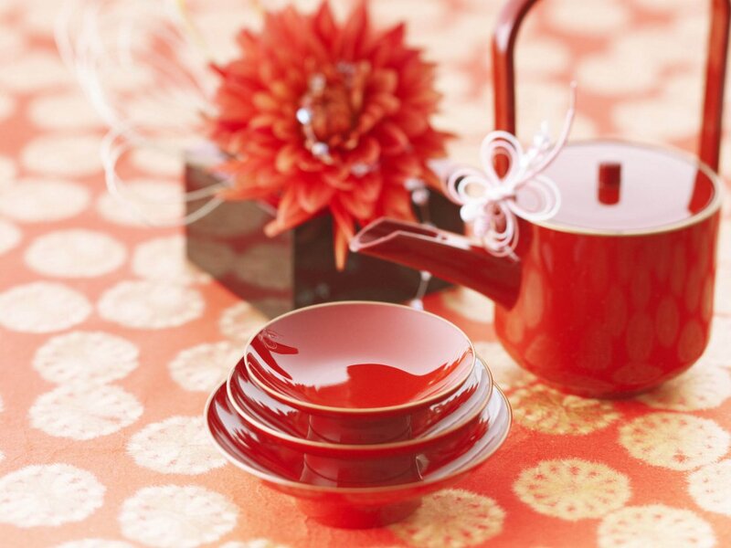 Red Tea Set on Table — Calm