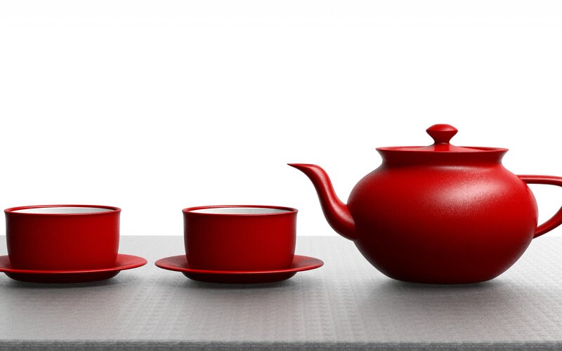 Red Teapot and Cups