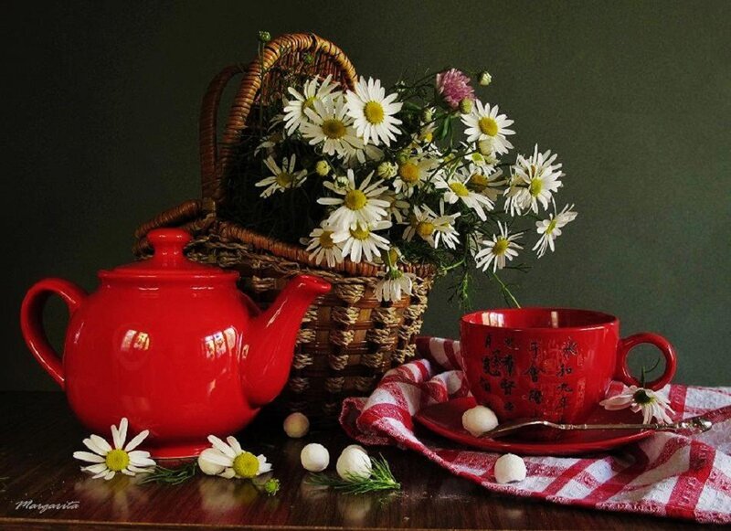 Red Teapot with Flowers — Serene