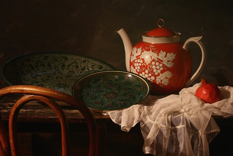 Red Teapot with Fruit