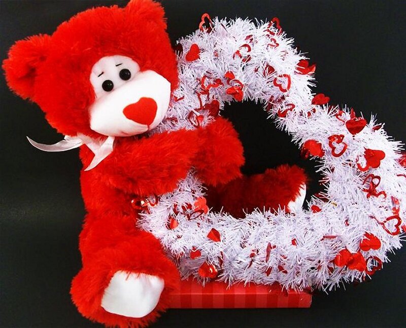 Red Teddy Bear with Wreath