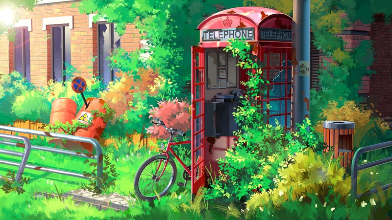 Red Telephone Booth — Green, Serene