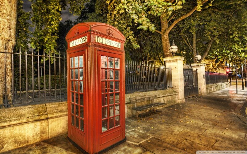 Red Telephone Box — Calm, Night, Photograph