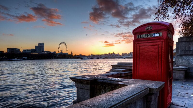 Red Telephone Box — Dramatic, Sunset, Photograph