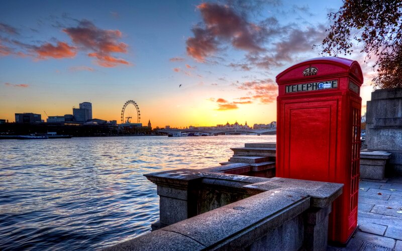 Red Telephone Box — Dramatic, Sunset