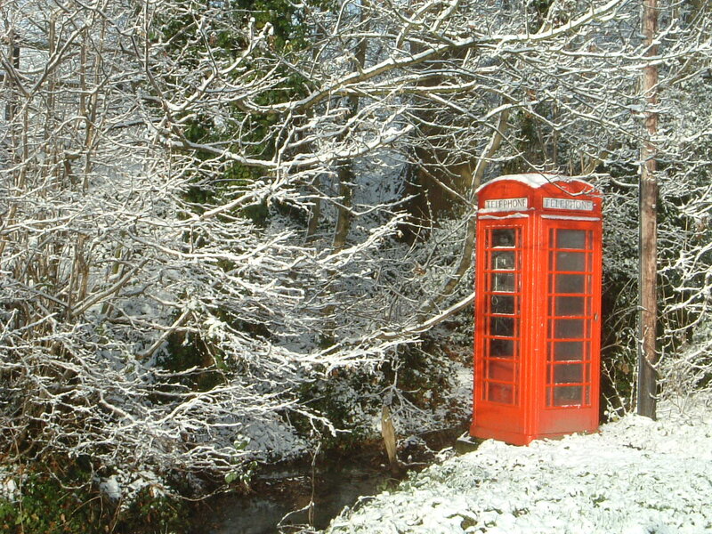 Red Telephone Box — Serene, Winter, Photograph