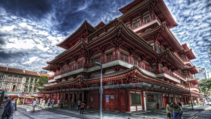 Red Temple Building — Dramatic