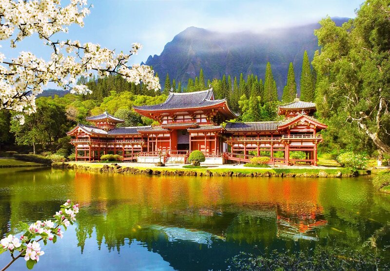 Red Temple by Lake