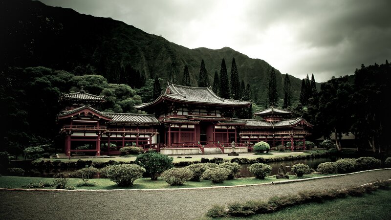 Red Temple Complex — Green, Dramatic, Photograph