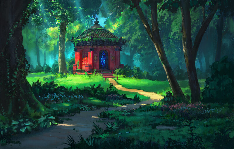 Red Temple in Forest
