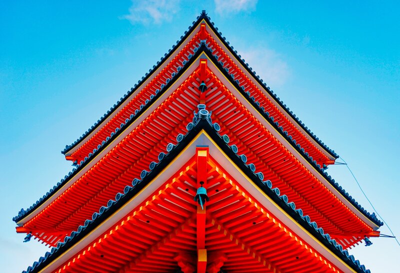 Red Temple Roof — Dramatic