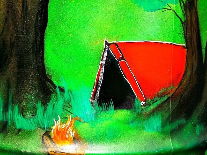 Red Tent in Forest — Green