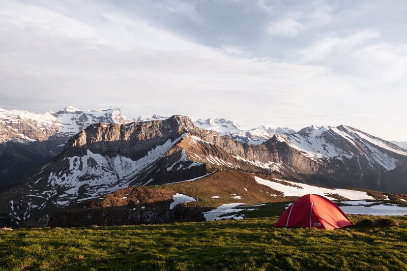 Red Tent in Mountains