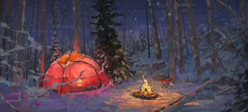 Red Tent in Snow — Serene