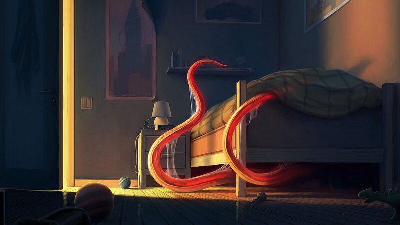 Red tentacle in a child's bedroom