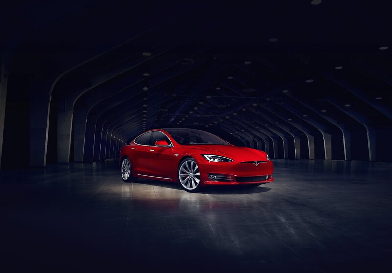 Red Tesla Model S — Dramatic