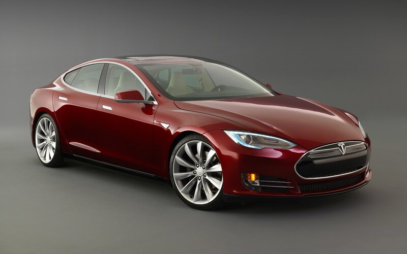 Red Tesla Model S sedan