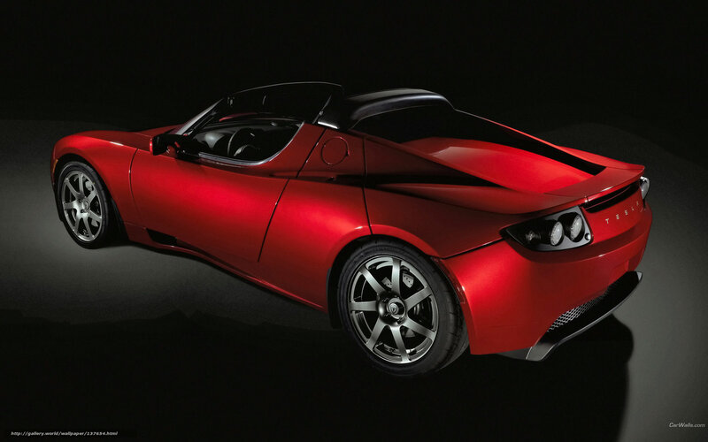 Red Tesla Roadster — Dramatic, Photograph