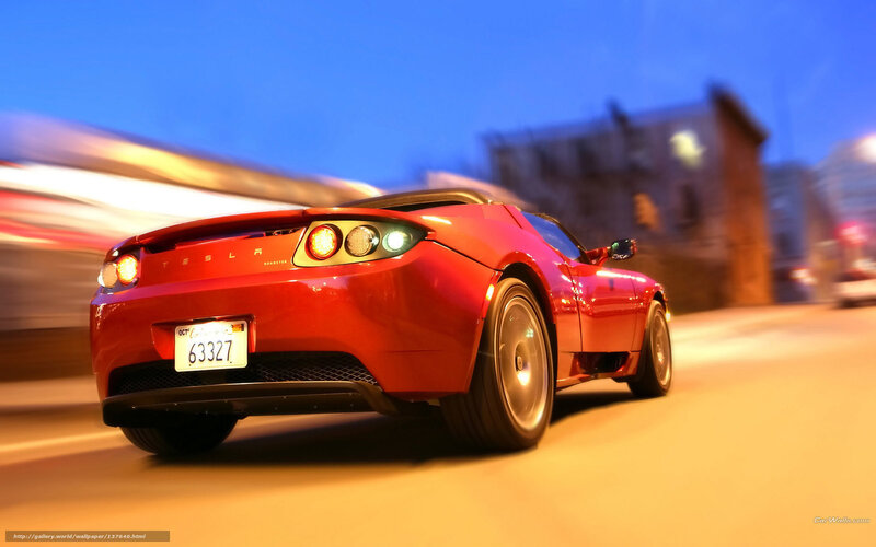 Red Tesla Roadster — Dynamic, Night