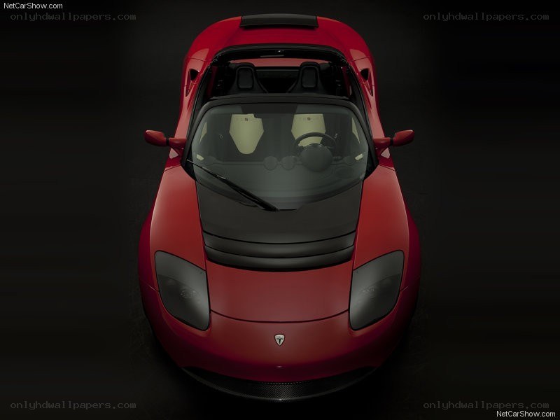Red Tesla Roadster from above