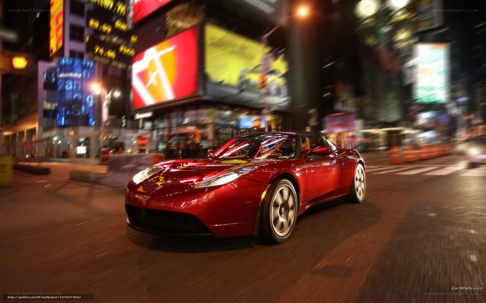 Red Tesla Roadster in Times Square