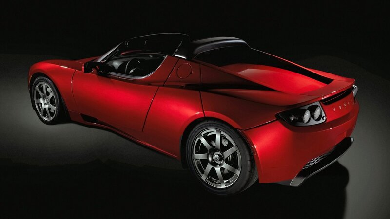 Red Tesla Roadster sports car