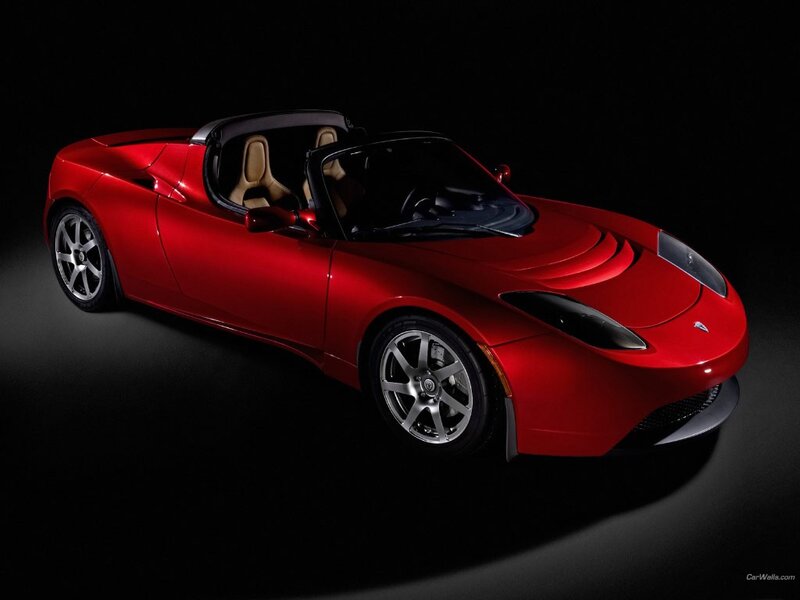 Red Tesla Roadster sports car