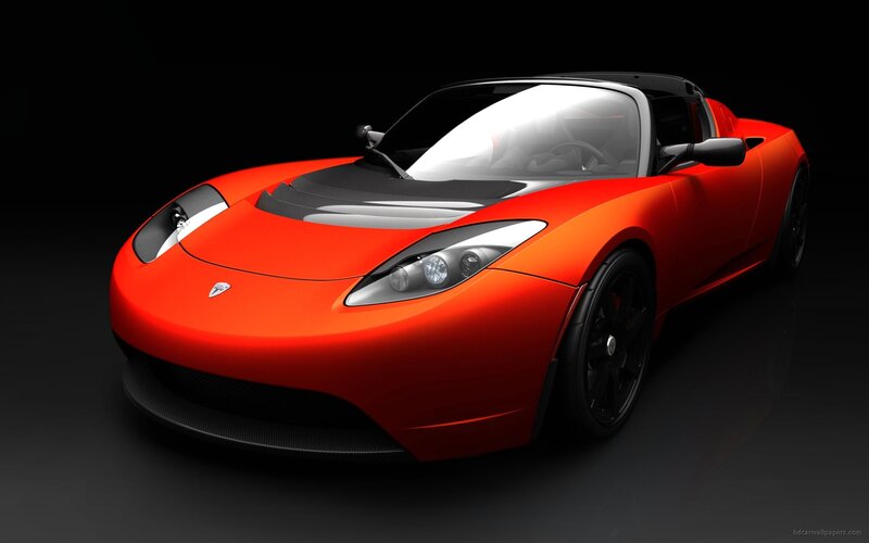 Red Tesla Roadster sports car