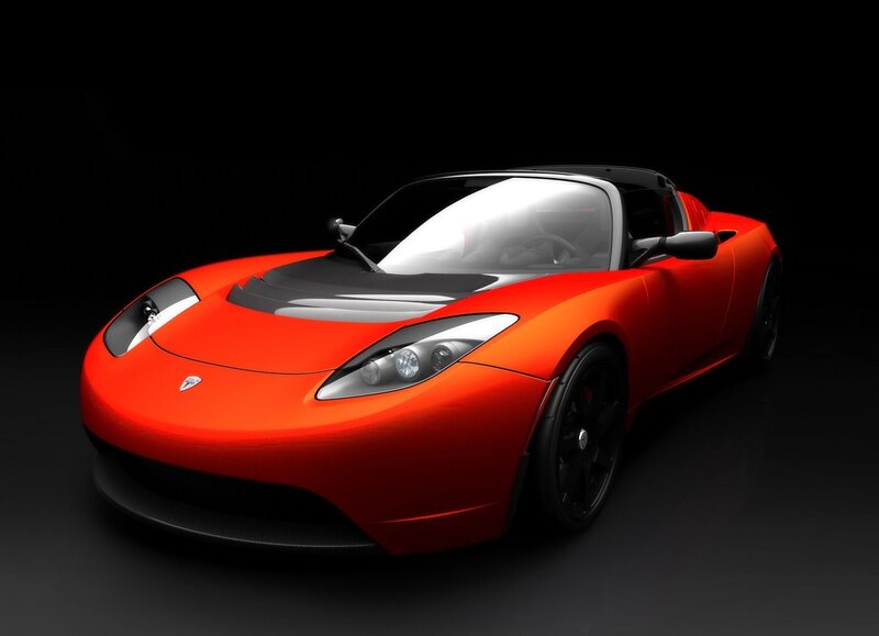 Red Tesla Roadster sports car