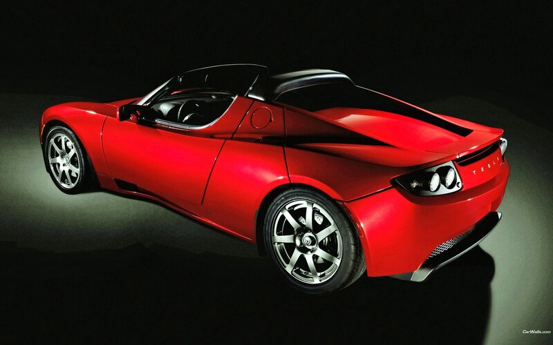 Red Tesla Roadster sports car