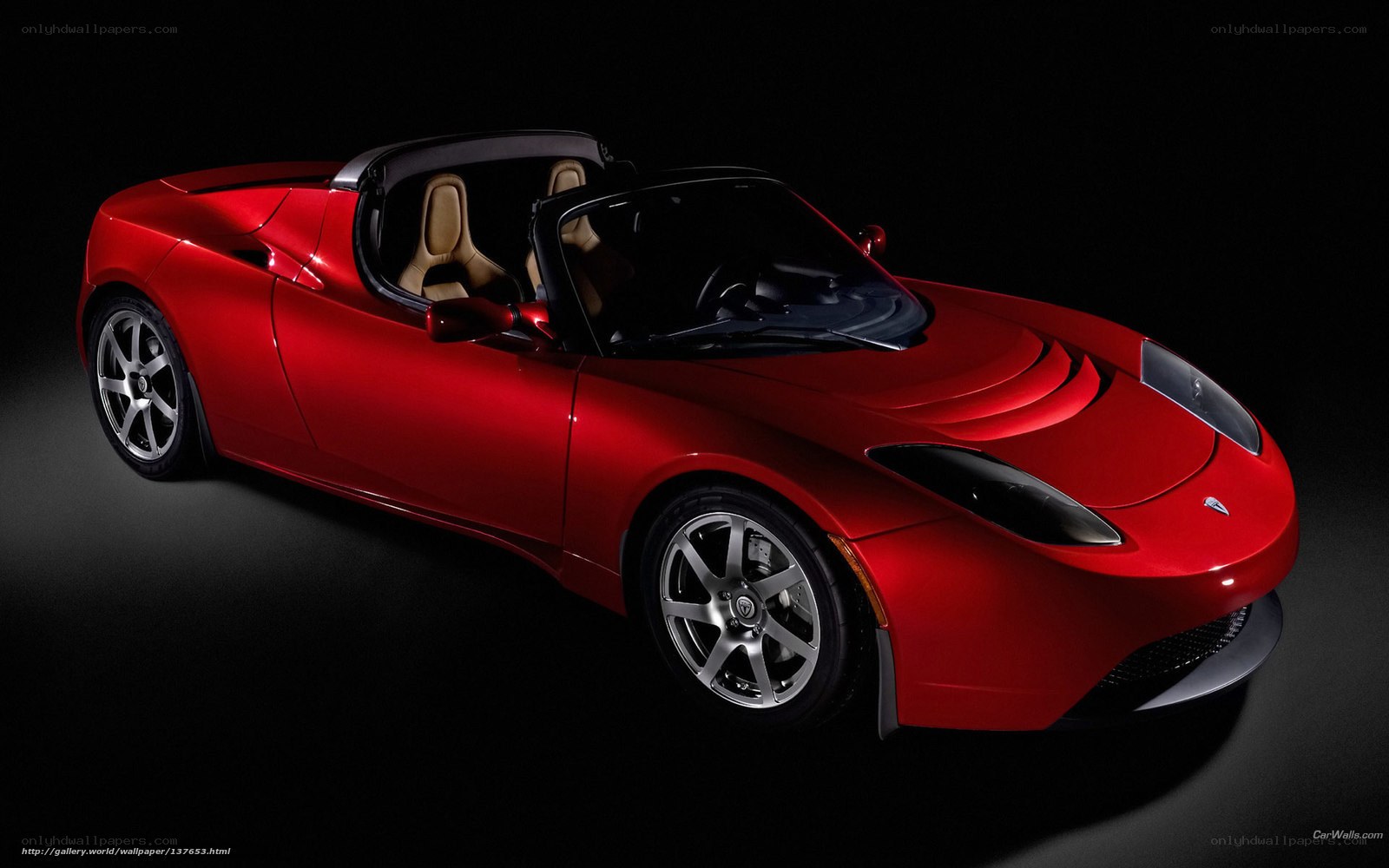 Red Tesla Roadster sports car