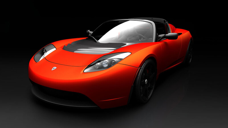 Red Tesla Roadster sports car