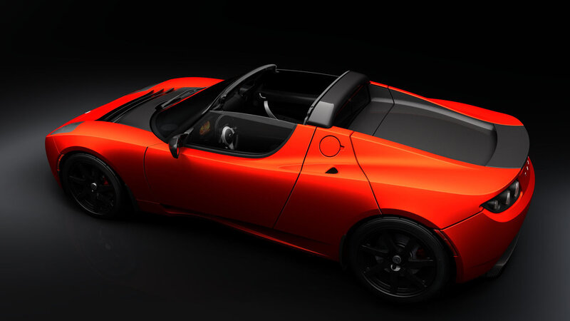 Red Tesla Roadster sports car
