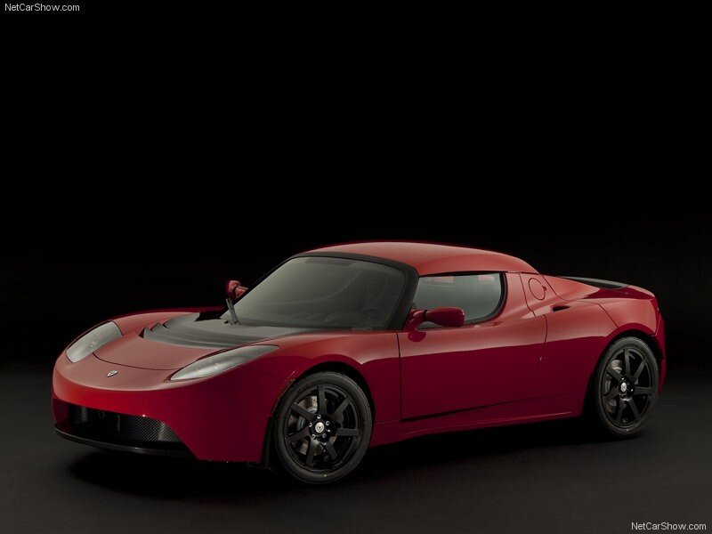 Red Tesla Roadster sports car