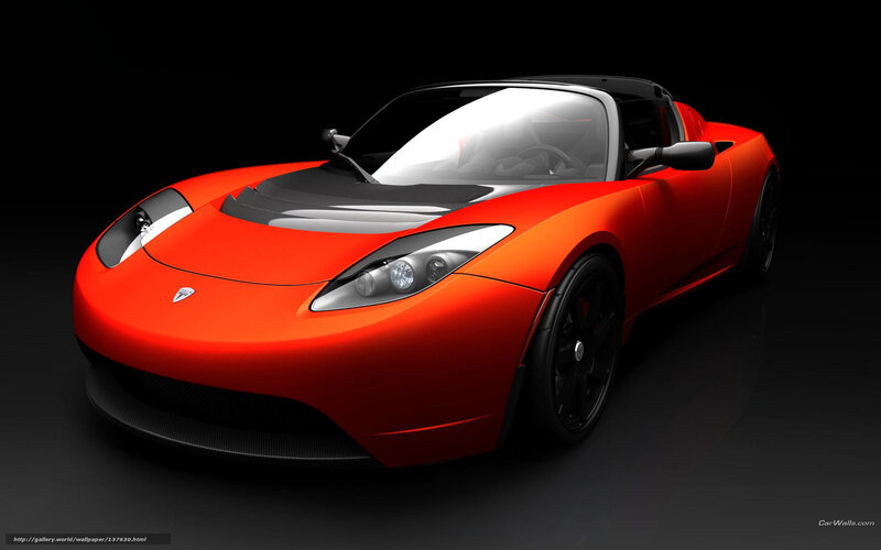 Red Tesla Roadster sports car