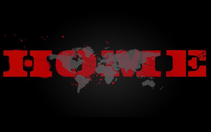 red text with world map overlay