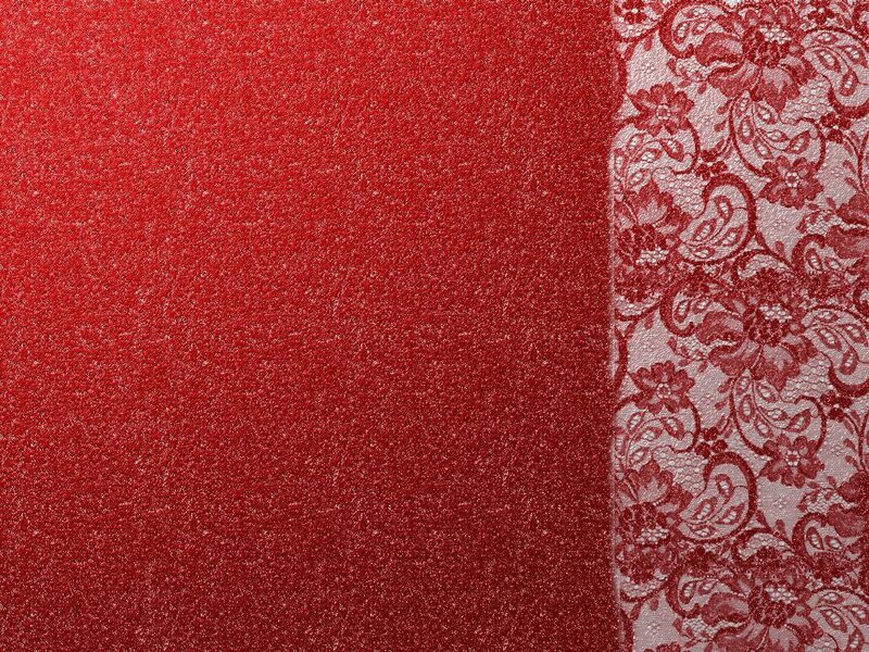 red textured fabric with lace