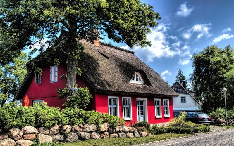 Red Thatched-roof House