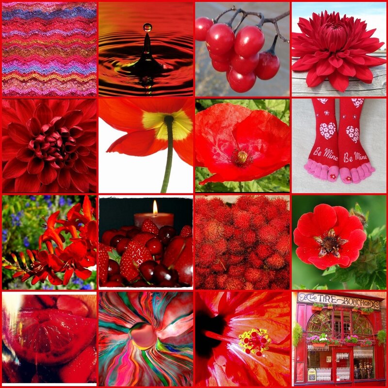 Red-themed image collage