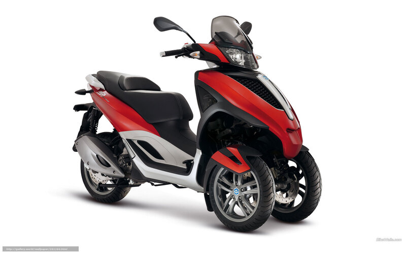 Red Three-wheeled Scooter — Neutral, Photograph, Seat, Windshield, Mirrors
