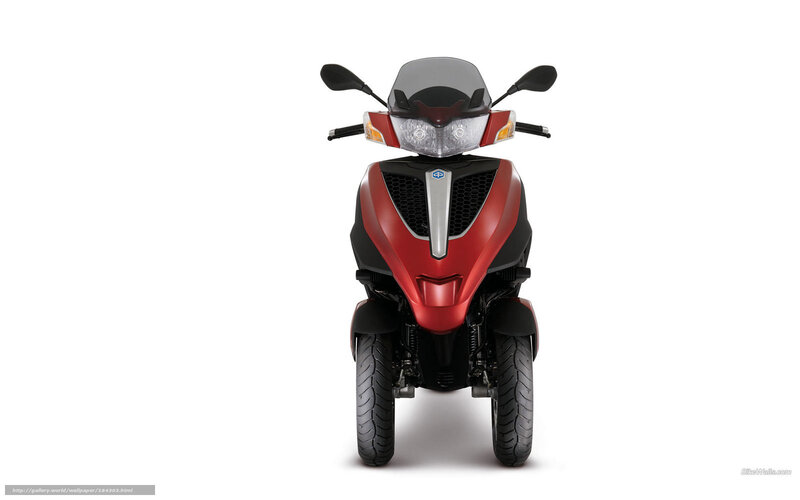 Red Three-wheeled Scooter — Neutral, Photograph, Windshield, Handlebars